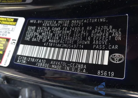 2021 Toyota Camry Le from USA, damaged, VIN 4T1R11AK3MU549714